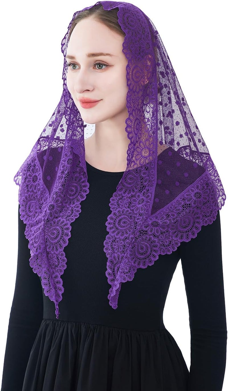 Wgior Triangle Vintage Inspired Lace Chapel Veils Catholic Mass Head Covering Scarf Mantilla Veils for Church - Image 1